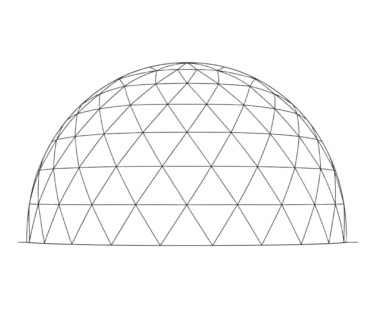 Ilustração de um domo geodésico DomeBambu em bambu